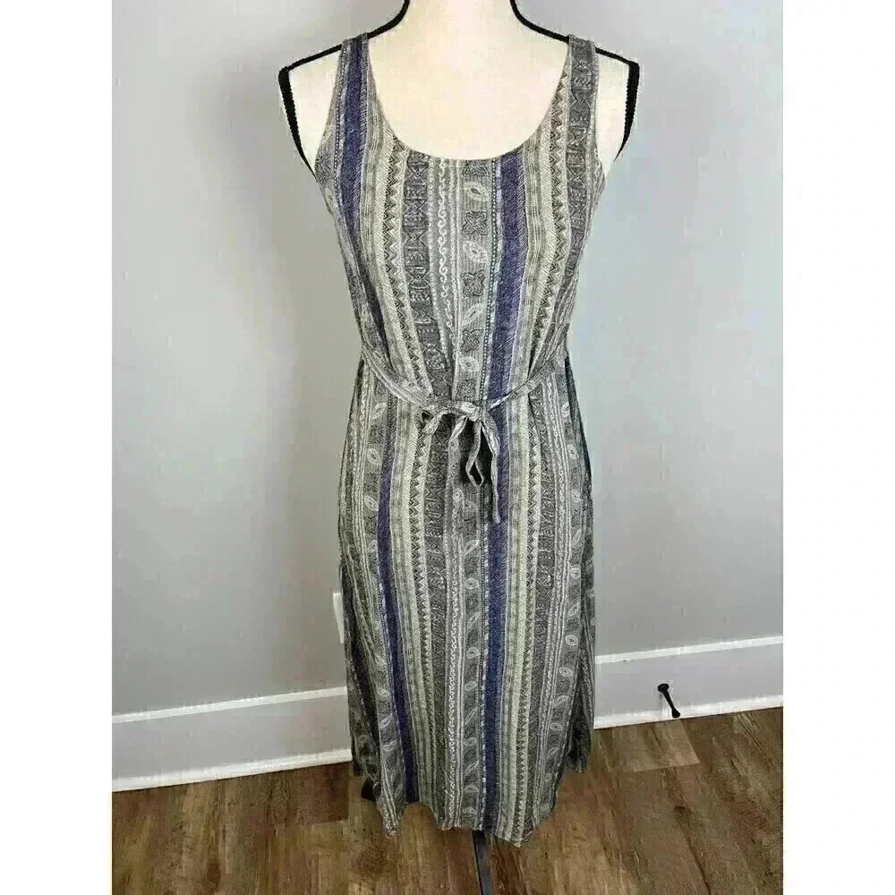Vtg 90's Y2K Karizma Maxi Dress Abstract Print Tie Sleeveless Art Women's M